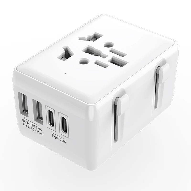 International Power Adapter with 2USB + 2Type C Ports Worldwide AC Outlets UK US AU As