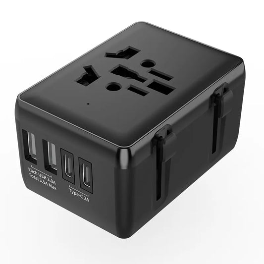 International Power Adapter with 2USB + 2Type C Ports Worldwide AC Outlets UK US AU As